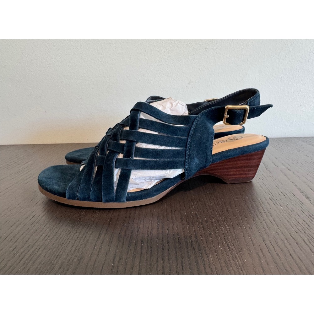 Bella Vita Woven Suede Wedge Sandals Womens 6 Navy Blue Slingback Strappy